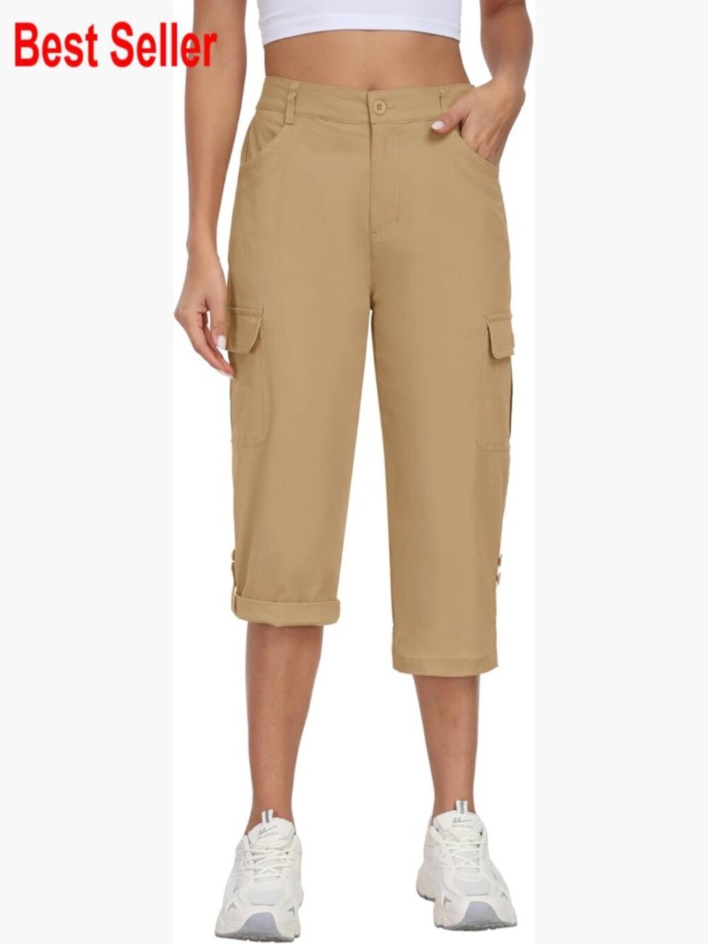 Cotton Cargo Capri Pants Convertible Roll Up Hiking Athletic